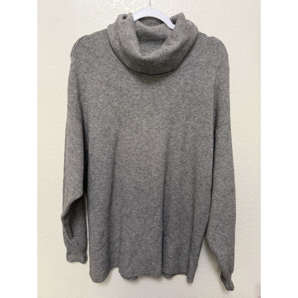 Free People Oversized Turtleneck Sweater Tunic Sz M Heather Gray Preppy Soft